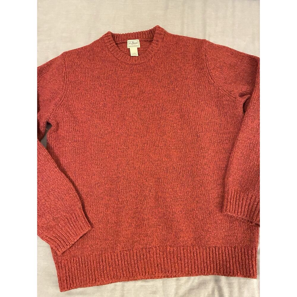 LL Bean 100% Lambswool Pullover Sweater Mens XL Reg Red/Orange Knit Herritage - Picture 2 of 7